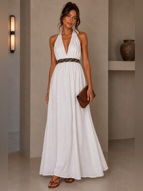 helsi brice halter sequin column maxi dress Helsi Brice Halter Sequin Column Maxi Dress In White - 29% Off